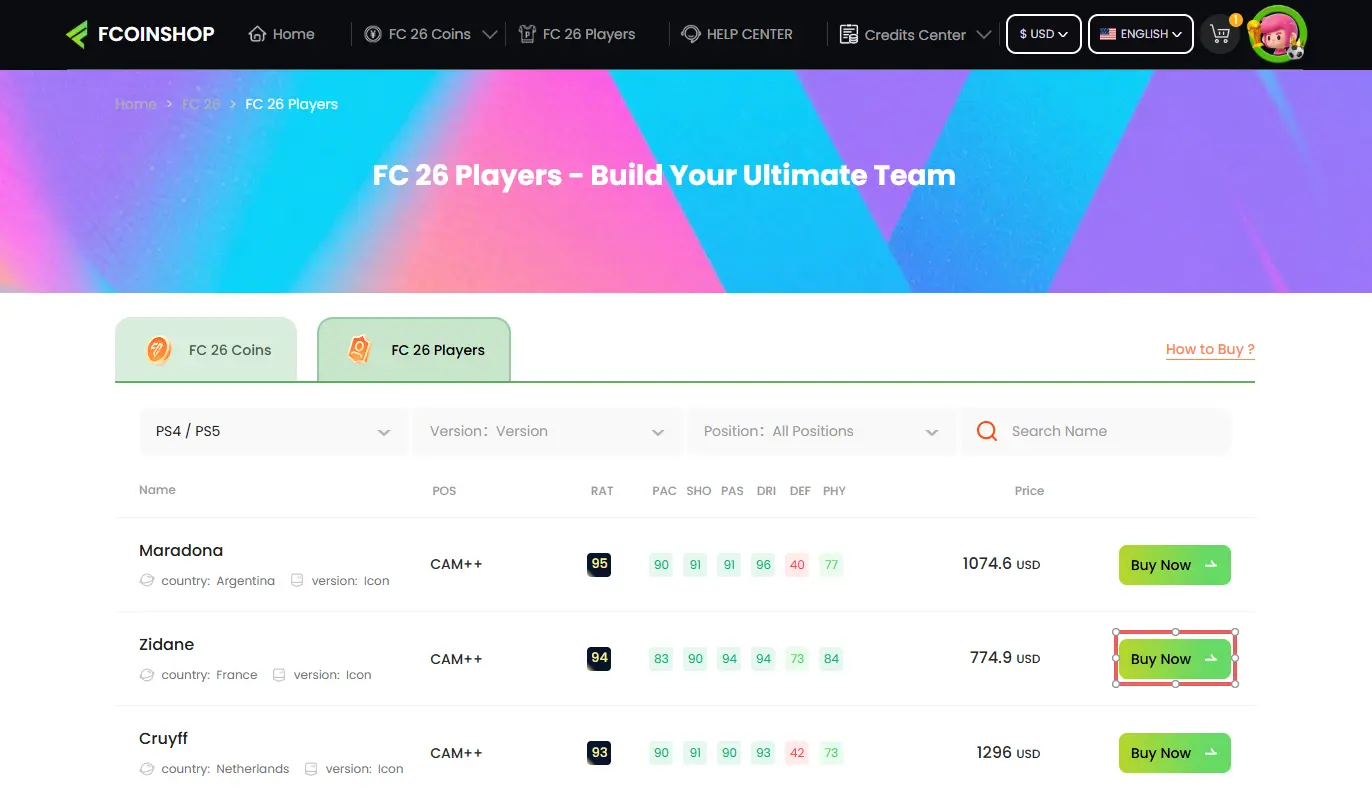 FC 26 Coins package selection page showing available amounts.