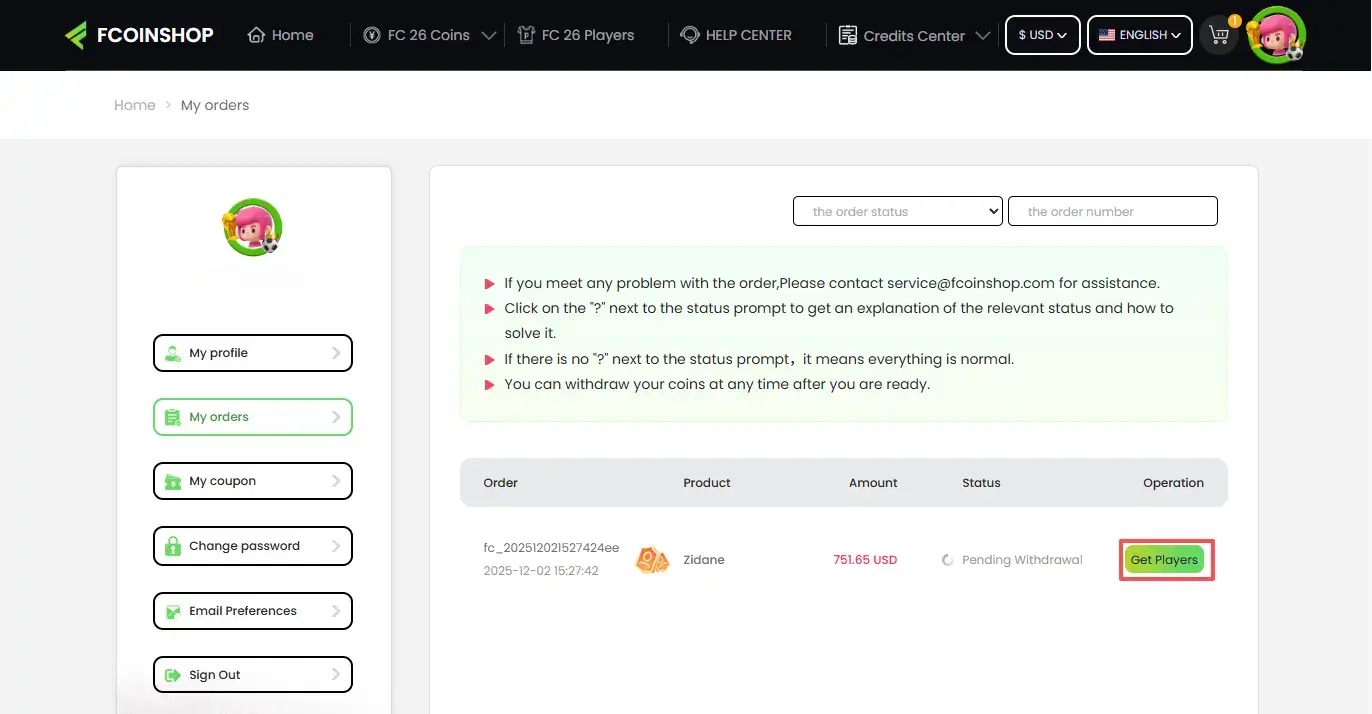 Order tracking page showing status and delivery progress.